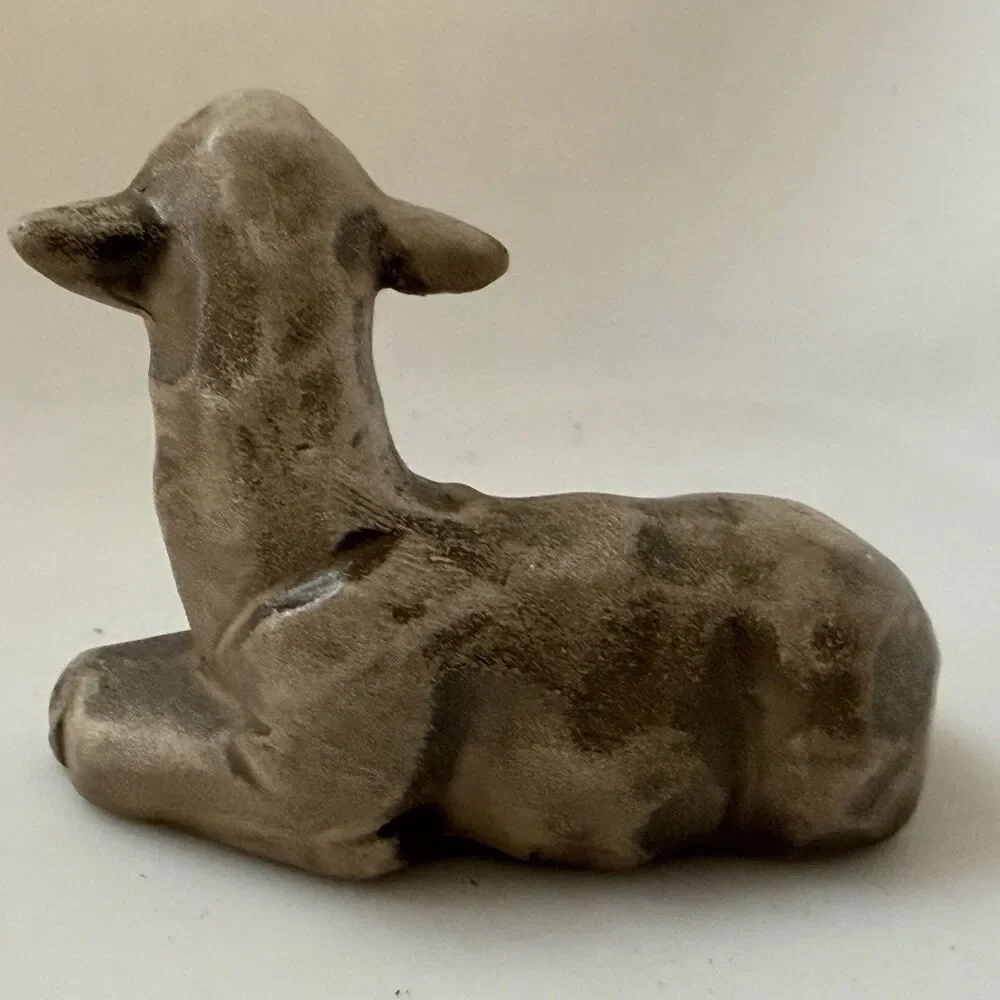 Vintage Japan Nativity Lamb Sheep Figurine Lying Down 2.75”Lx2”H Hand Painted